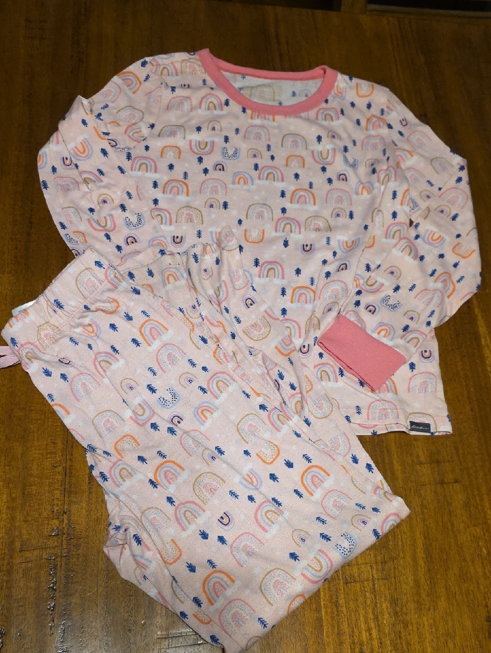 Eddie Bauer Pink Rainbow Print Girls Pajama Set M (10-12)